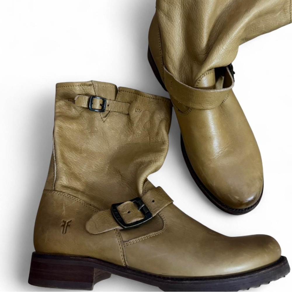 Frye Tan Leather Combat Boots